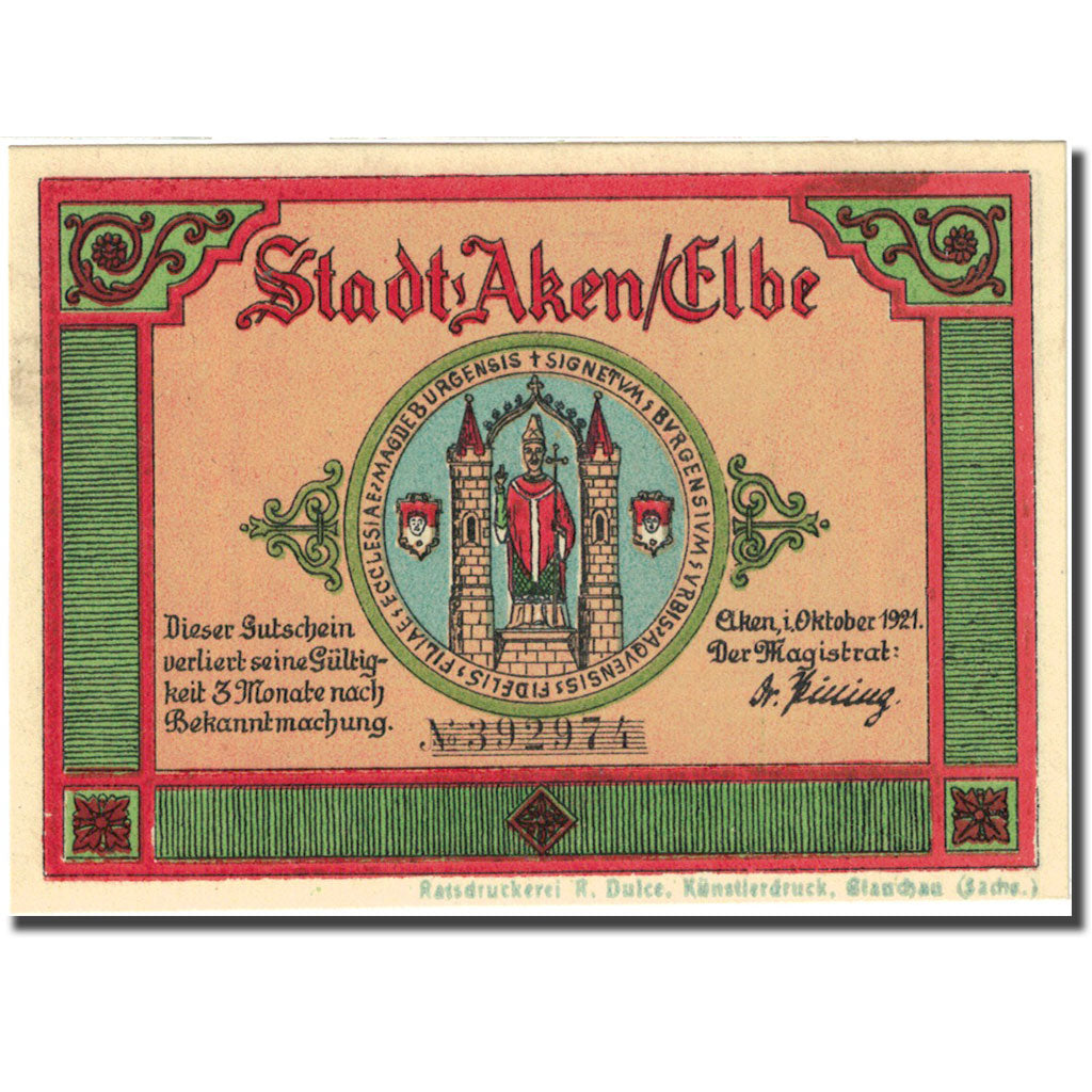Banknote, Germany, Aken, 25 Pfennig, château, 1921, UNC(63), Mehl:8.1