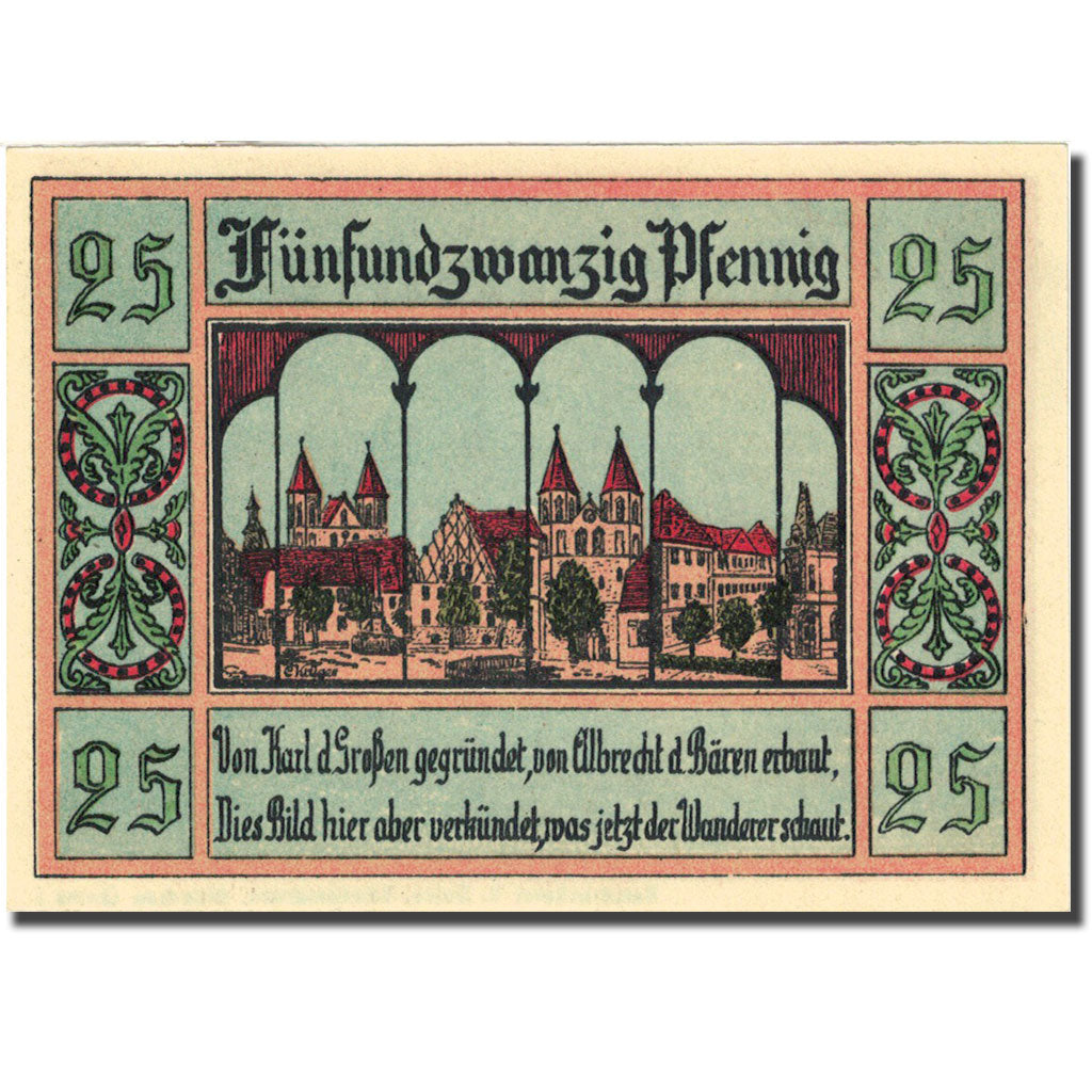 Banknote, Germany, Aken, 25 Pfennig, château, 1921, UNC(63), Mehl:8.1