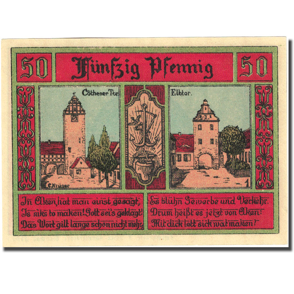 Banknote, Germany, Aken, 50 Pfennig, château 1, 1921, UNC(63), Mehl:8.1
