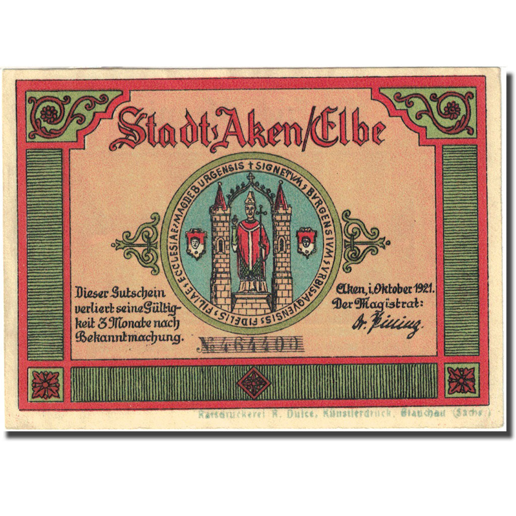 Banknote, Germany, Aken, 50 Pfennig, bateau, 1921, AU(55-58), Mehl:8.1