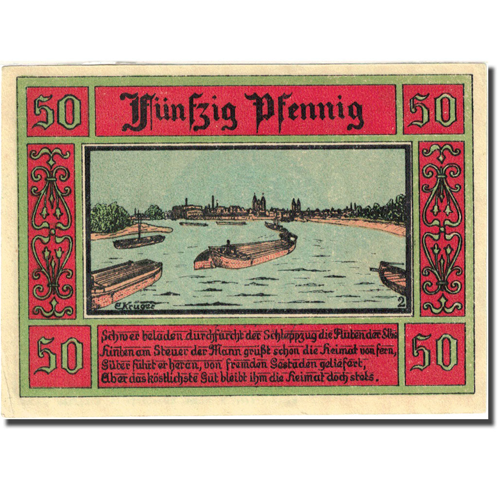 Banknote, Germany, Aken, 50 Pfennig, bateau, 1921, AU(55-58), Mehl:8.1