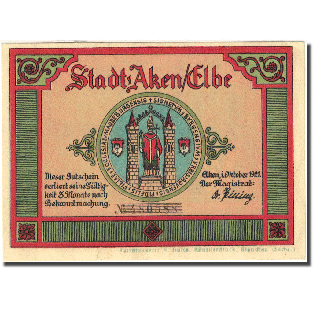 Banknote, Germany, Aken, 50 Pfennig, bateau 1, 1921, UNC(63), Mehl:8.1