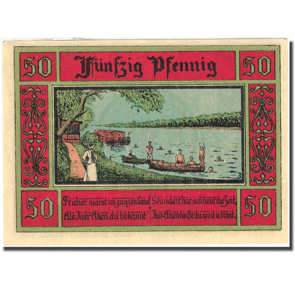 Banknote, Germany, Aken, 50 Pfennig, bateau 1, 1921, UNC(63), Mehl:8.1