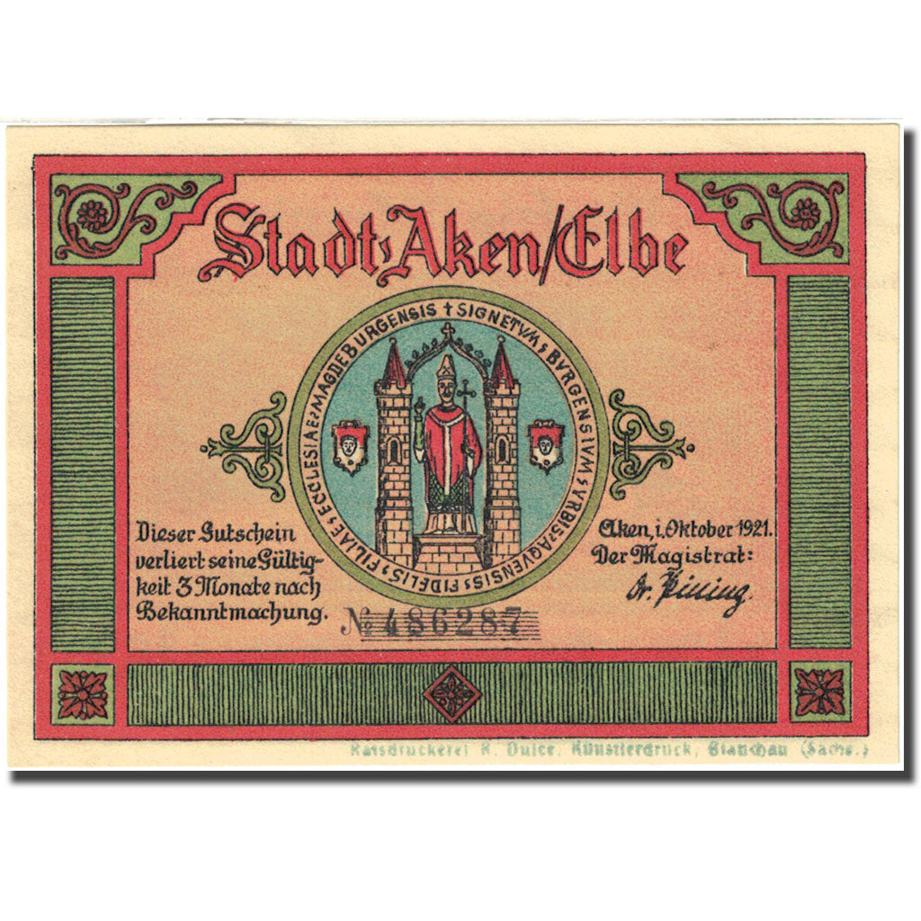Banknote, Germany, Aken, 50 Pfennig, Forêt, 1921, UNC(63), Mehl:8.1