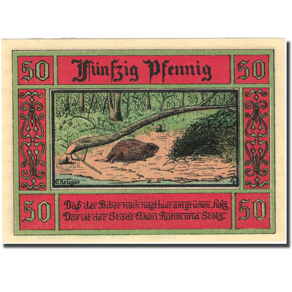 Banknote, Germany, Aken, 50 Pfennig, Forêt, 1921, UNC(63), Mehl:8.1