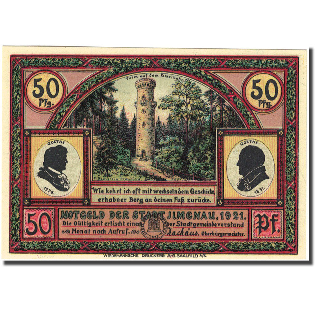 Banknote, Germany, ilmenau, 50 Pfennig, Monument, 1921, UNC(63), Mehl:643.4