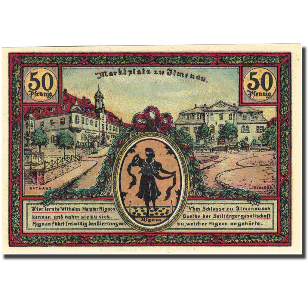 Banknote, Germany, ilmenau, 50 Pfennig, Monument, 1921, UNC(63), Mehl:643.4