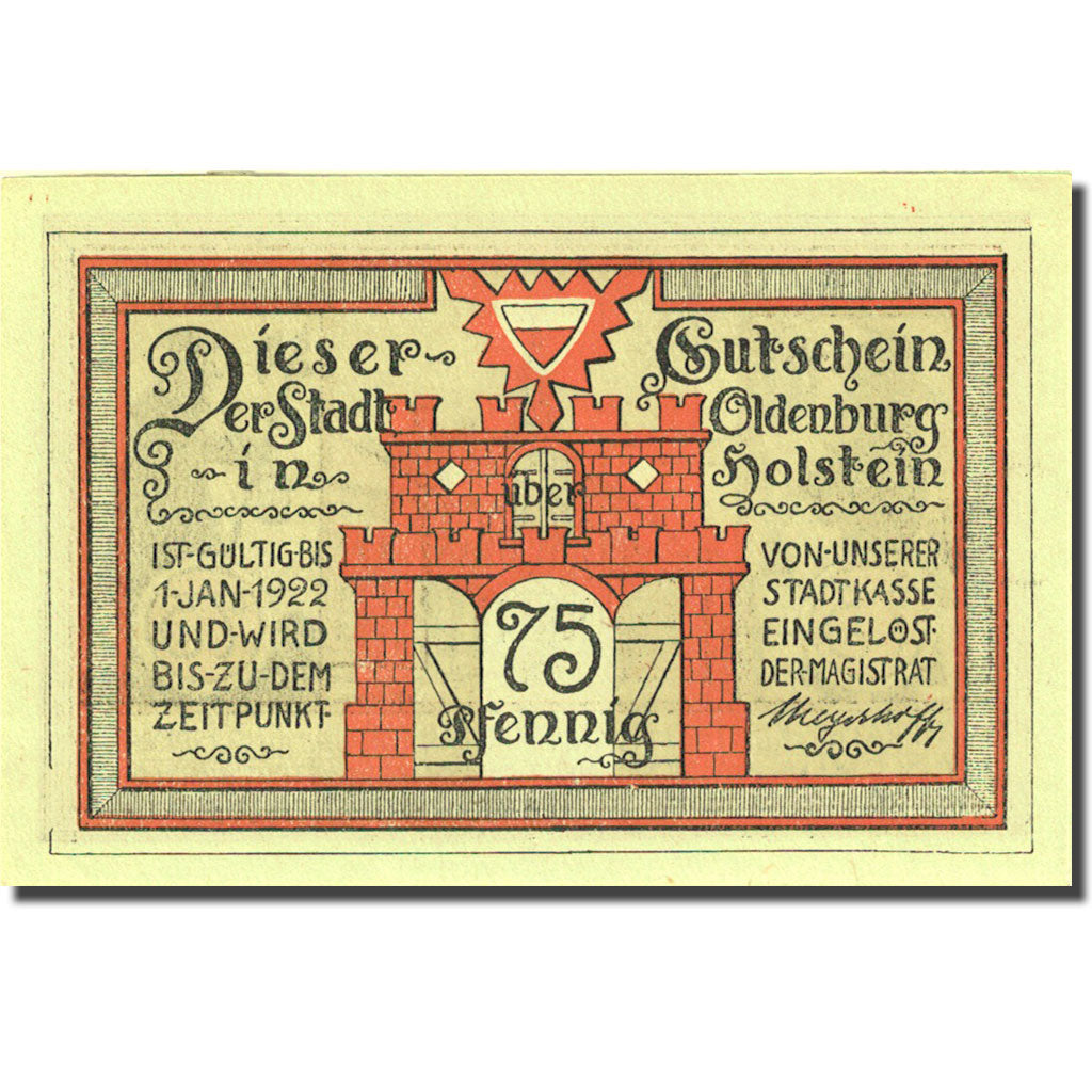 Banknote, Germany, Oldenburg, 75 Pfennig, Monument, 1922 UNC(63) Mehl 1015.4