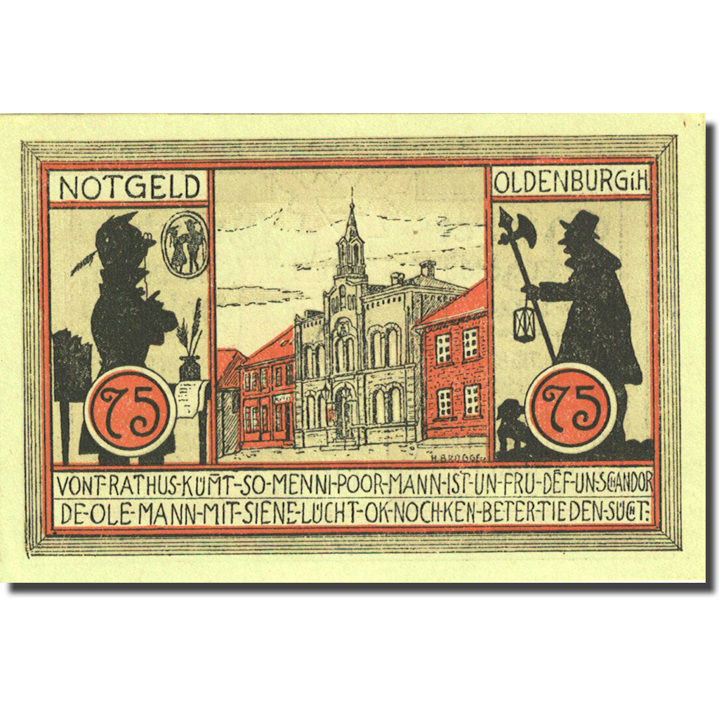 Banknote, Germany, Oldenburg, 75 Pfennig, Monument, 1922 UNC(63) Mehl 1015.4