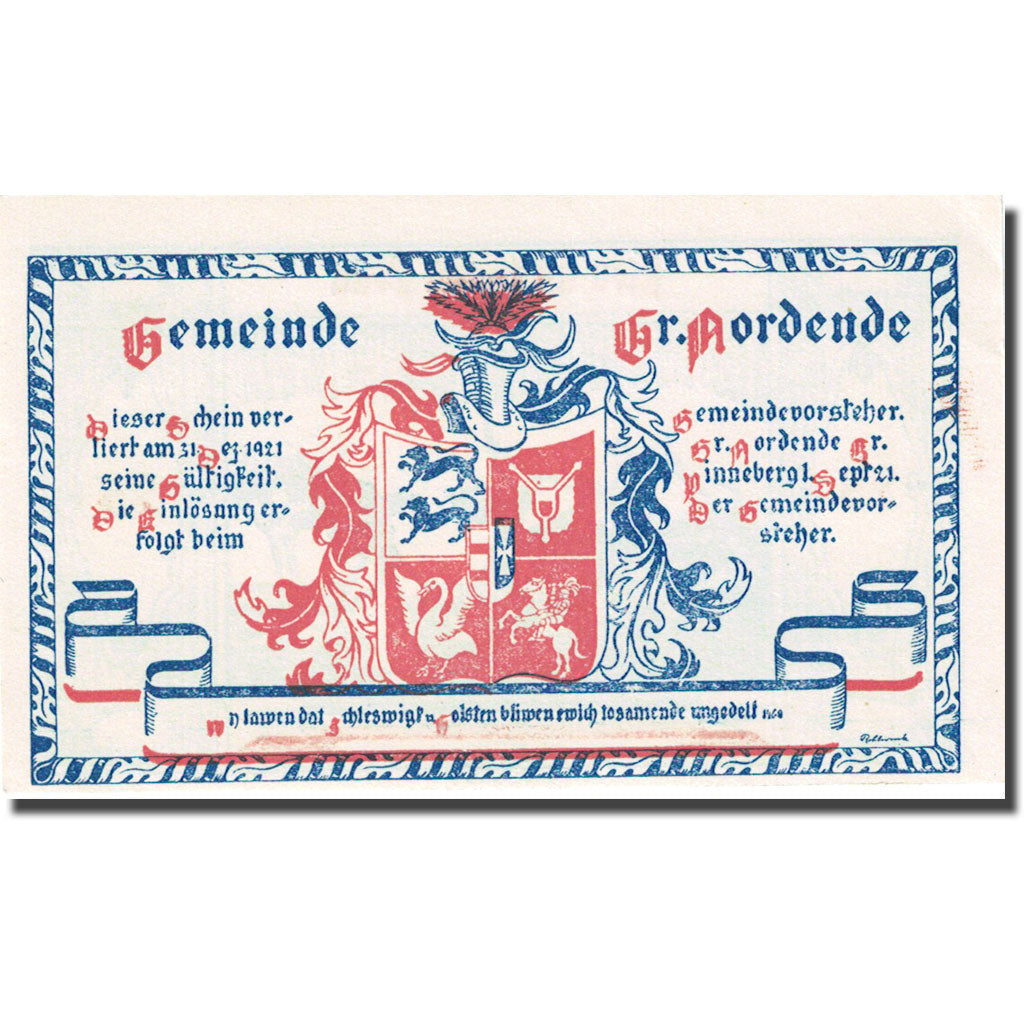Banknote, Germany, Gross Nordende, 25 Pfennig, Animaux, 1921 UNC(63) Mehl 484.1a