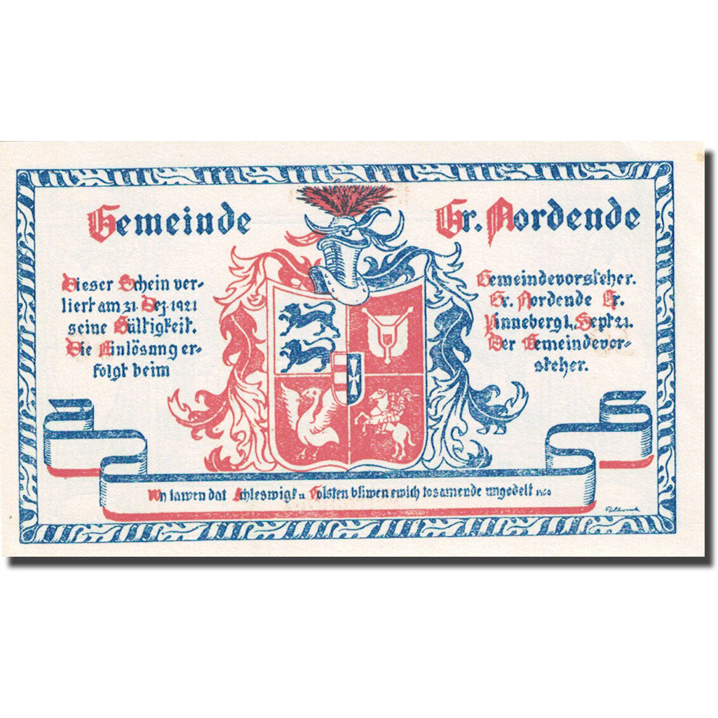 Geldschein, Deutschland, Gross Nordende, 50 Pfennig Maison 1921 UNZ- Mehl 484.1a