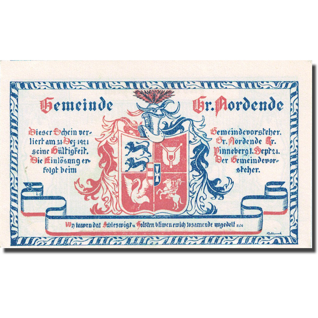 Billet, Allemagne, Gross Nordende 75 Pfennig animaux 1, 1921 SPL Mehl 484.1a