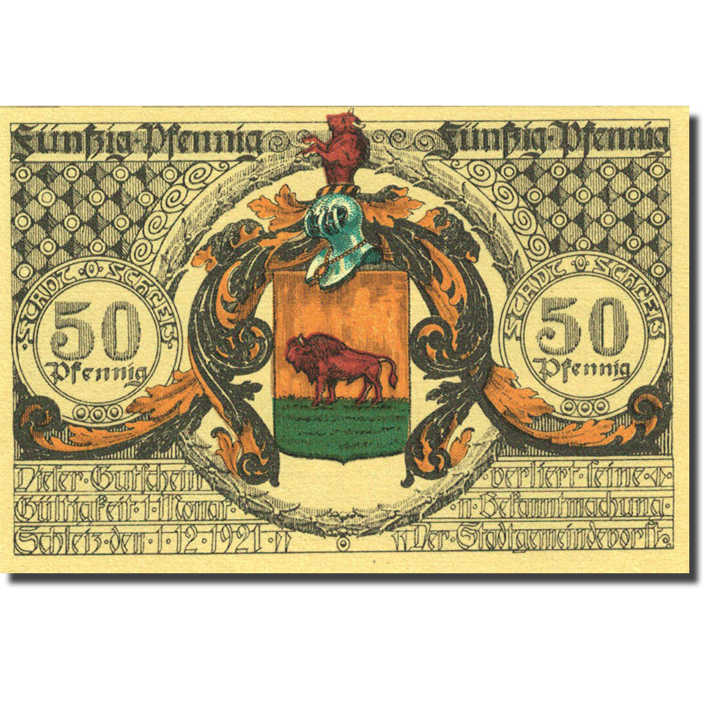 Banknote, Germany, Schleiz, 50 Pfennig, personnage 1, 1921 UNC(63) Mehl 1180.1