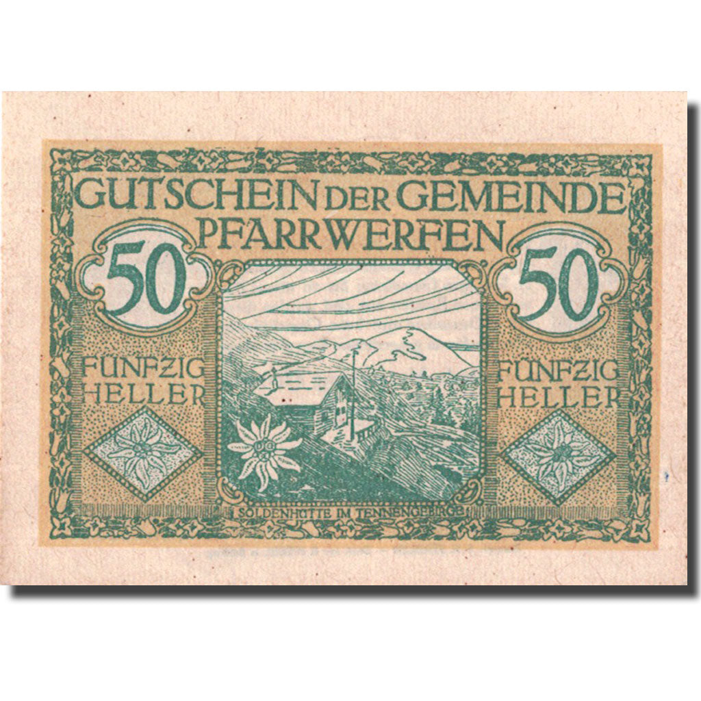 Banknote, Austria, Pfarrwerfen, 50 Heller, chalet, 1920, 1920-06-27, UNC(63)