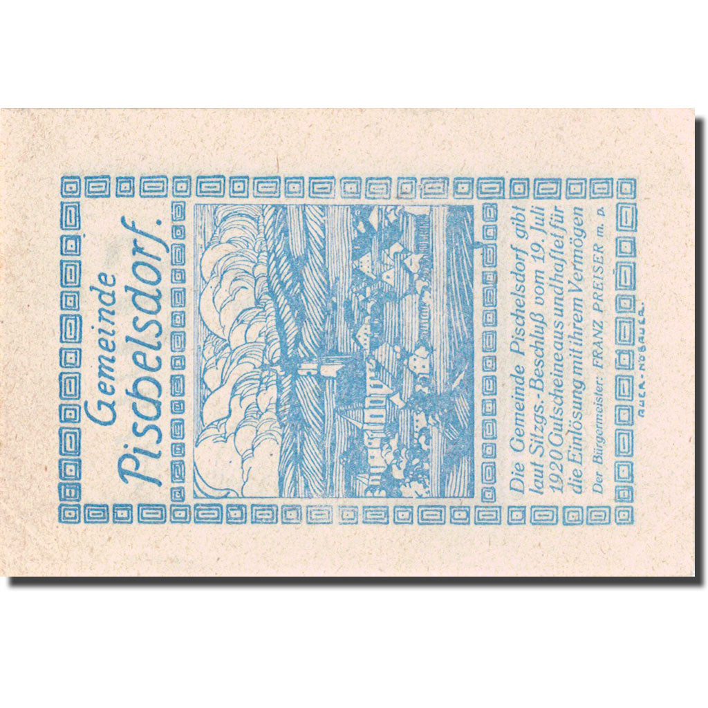 Banknote, Austria, Pischelsdorf, 50 Heller, personnage 1920-07-19 blue UNC(63)