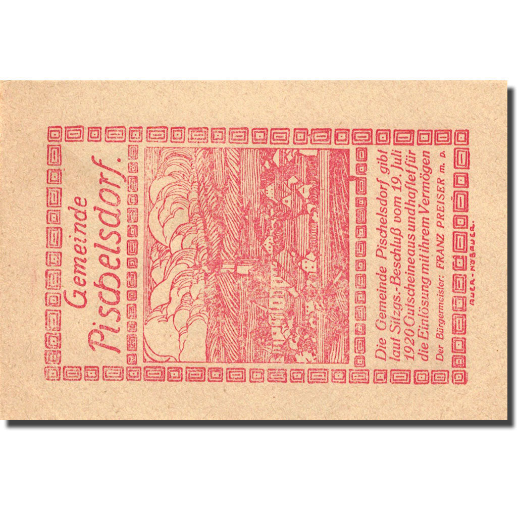 Banknote, Austria, Pischelsdorf, 10 Heller, personnage 1, 1920 orange UNC(63)