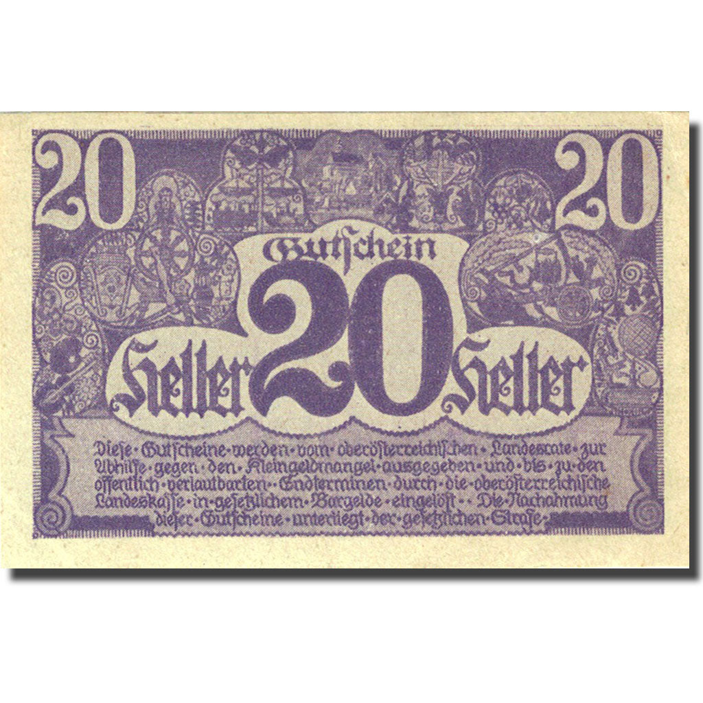 Banknote, Austria, Vienne, 20 Heller, valeur faciale 1, 1920 purple UNC (63)