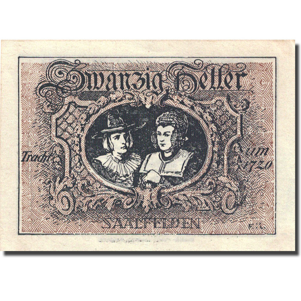 Banknote, Austria, Saalfelden, 20 Heller, personnage 1, 1920 brown AU(55-58)