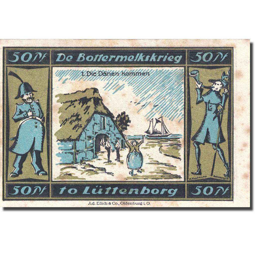 Billete, Alemania, Lütjenburg, 50 Pfennig, personnage, 1921 EBC Mehl 842.1