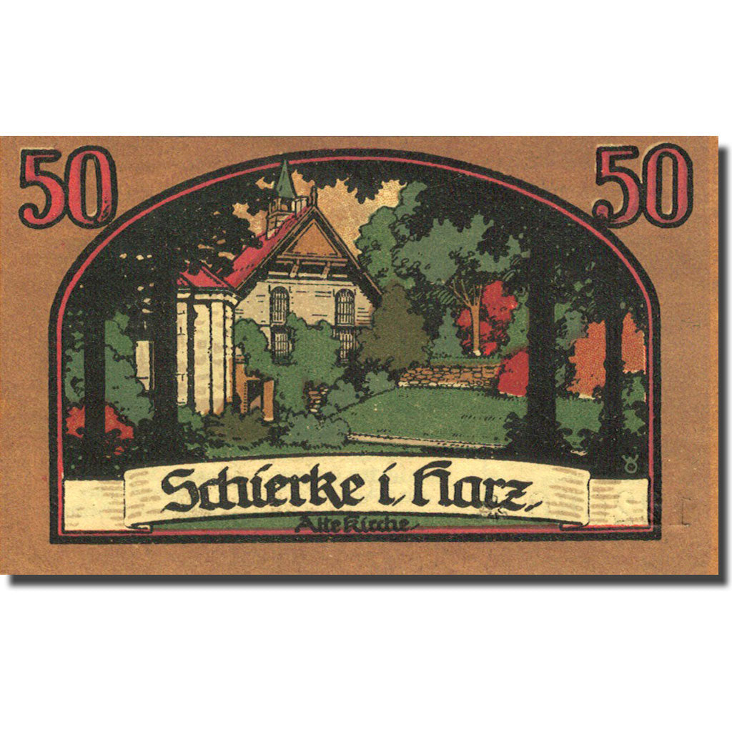 Banknote, Germany, Schierke im Harz 50 Pfennig, Eglise 1921 UNC(63) Mehl 1178.1a