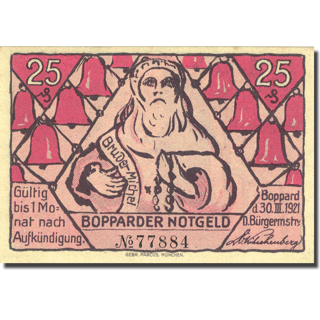 Banconote, Germania, Boppard, 25 Pfennig, personnage 1921-03-31 SPL Mehl 142.2