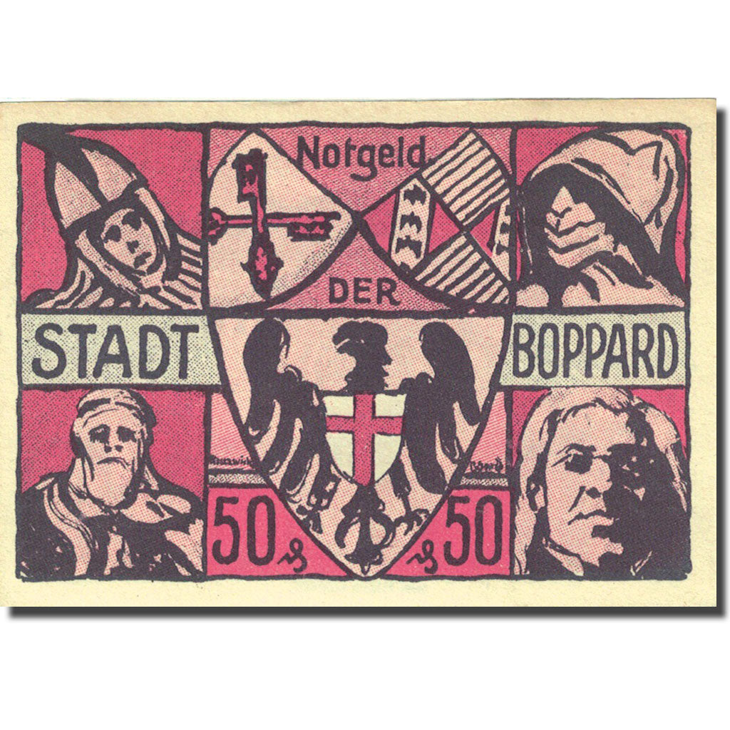 Nota, Alemanha, Boppard, 50 Pfennig, personnage 1, 1921 UNC(63) Mehl 142.2
