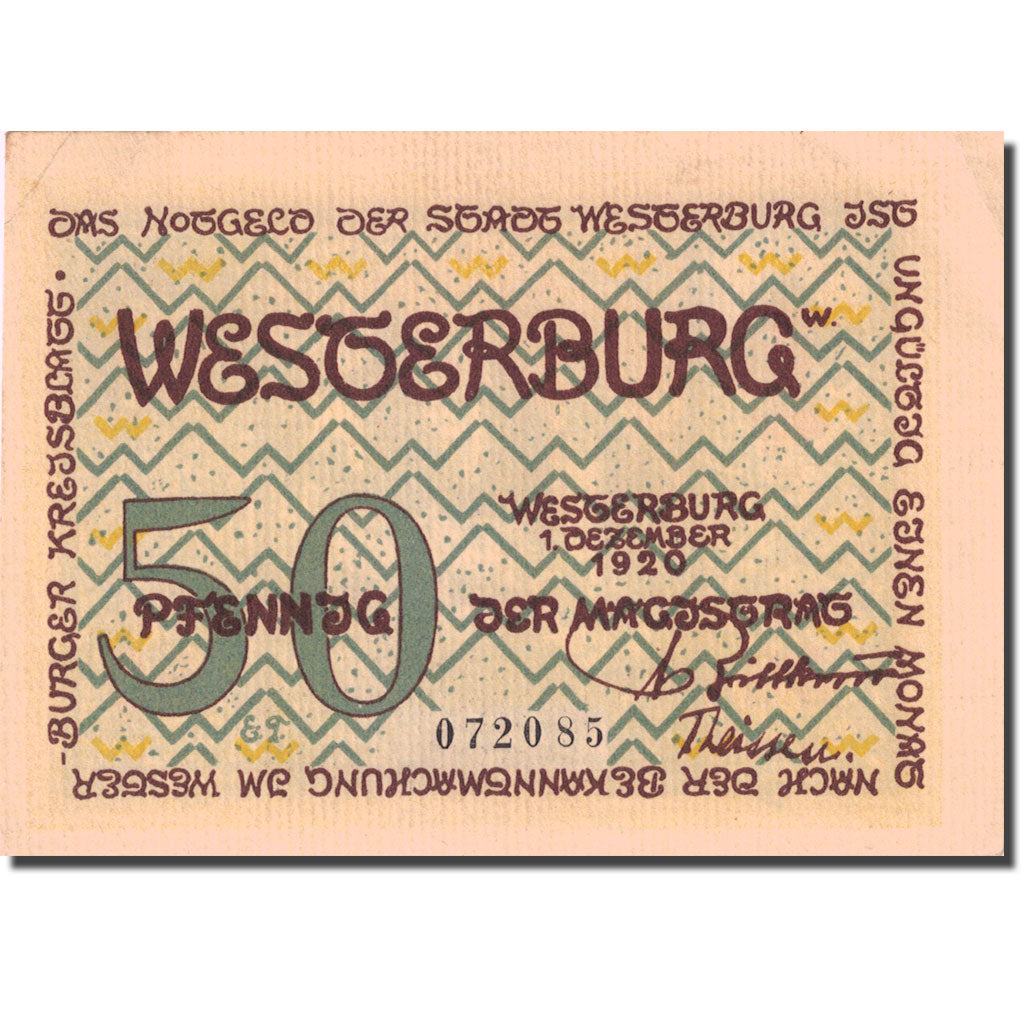 Banknote, Germany, Westerburg, 50 Pfennig, château, 1920 AU(55-58) Mehl 1412.2