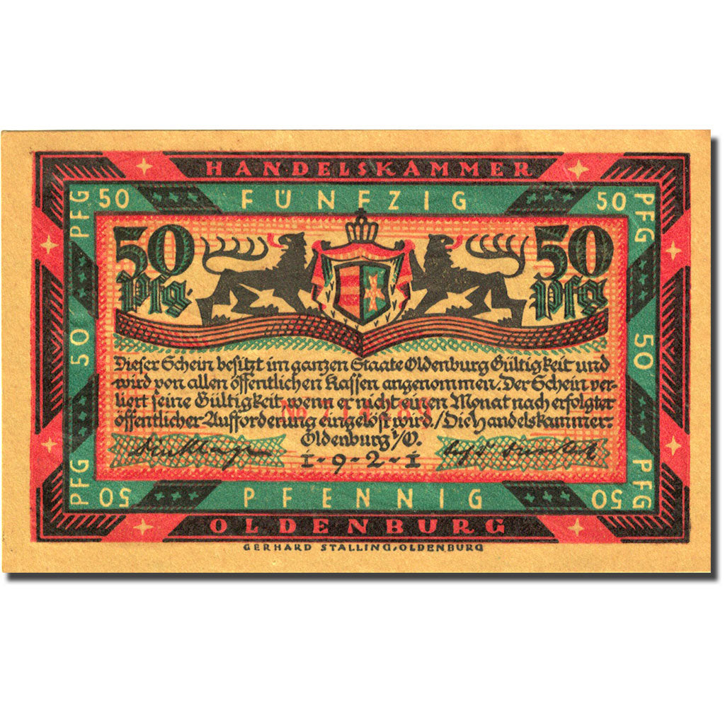 Banknote, Germany, Oldenburg, 50 Pfennig, bateau, 1921, UNC(63), Mehl:1017.1b