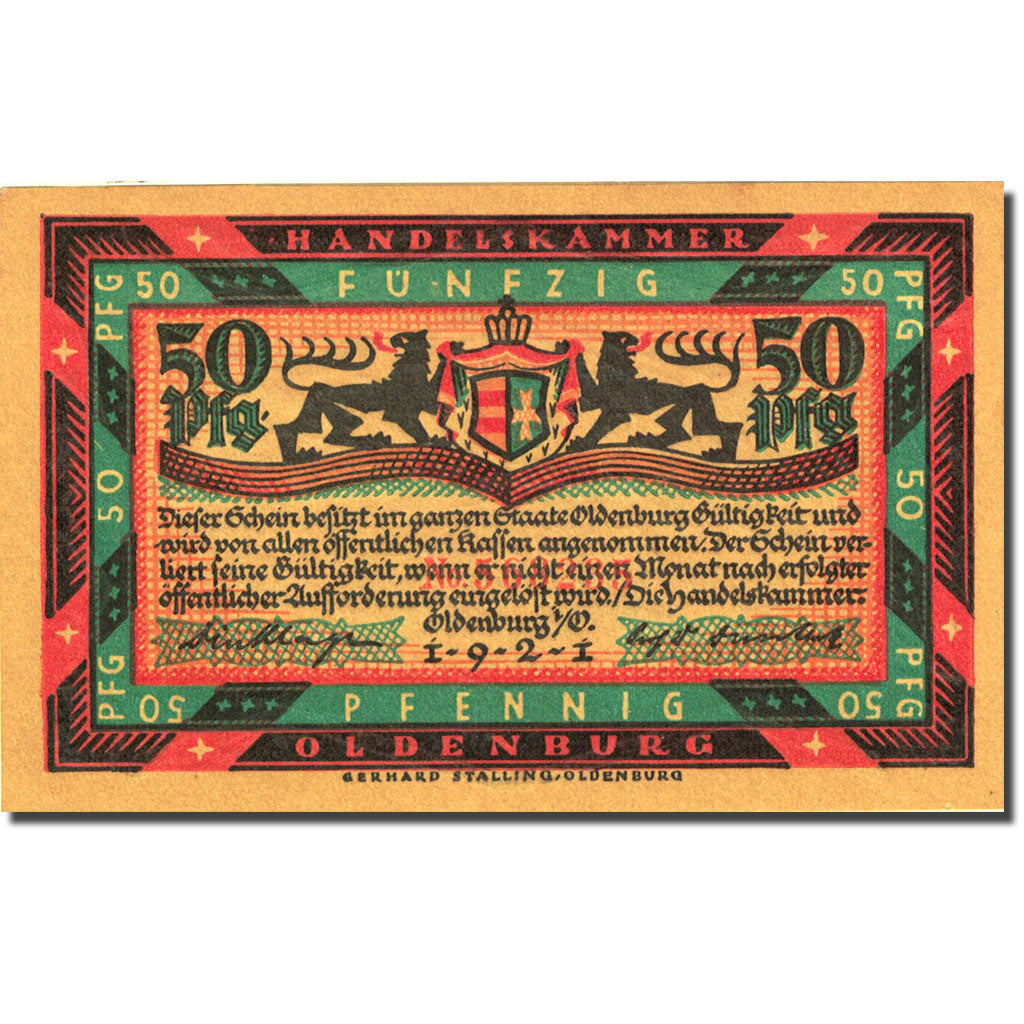 Banknote, Germany, Oldenburg, 50 Pfennig, Forêt, 1921, AU(55-58), Mehl:1017.1b
