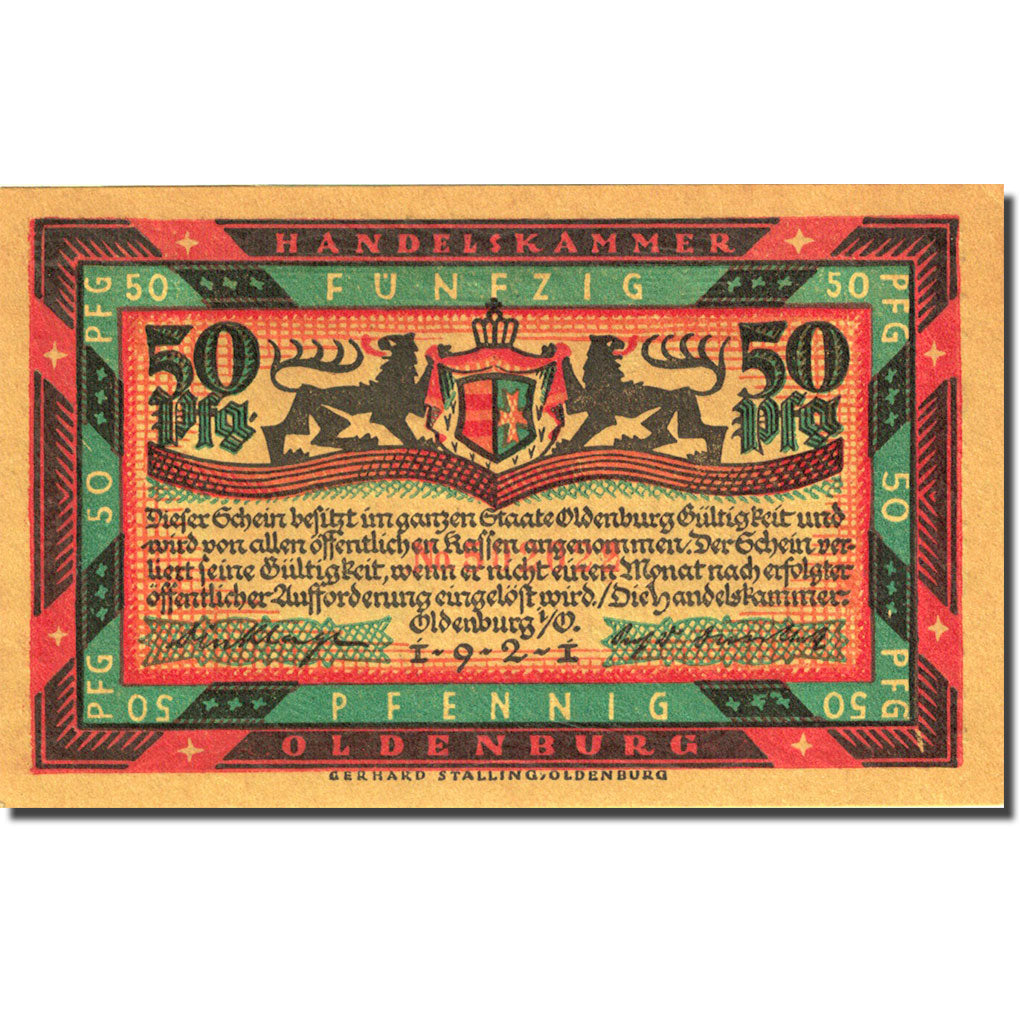 Banknote, Germany, Oldenburg, 50 Pfennig, personnage, 1921, UNC(63) Mehl 1017.1b