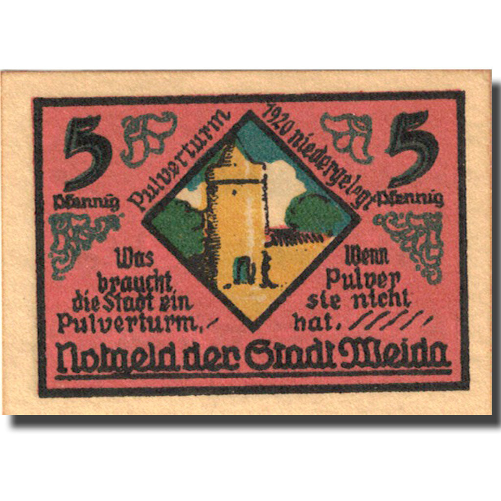 Banknote, Germany, Weida, 5 Pfennig, château 1921-09-30 UNC(63) Mehl 1391.3