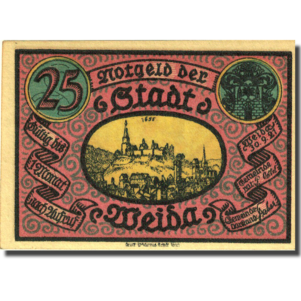 Geldschein, Deutschland, Weida, 25 Pfennig, personnage, 1921 UNZ- Mehl 1391.2