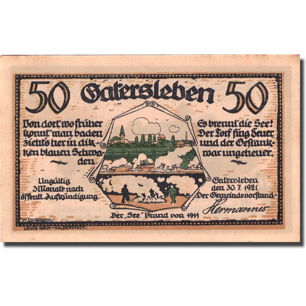Banconote, Germania, Gatersleben, 50 Pfennig, personnage, 1921, SPL Mehl 409.1