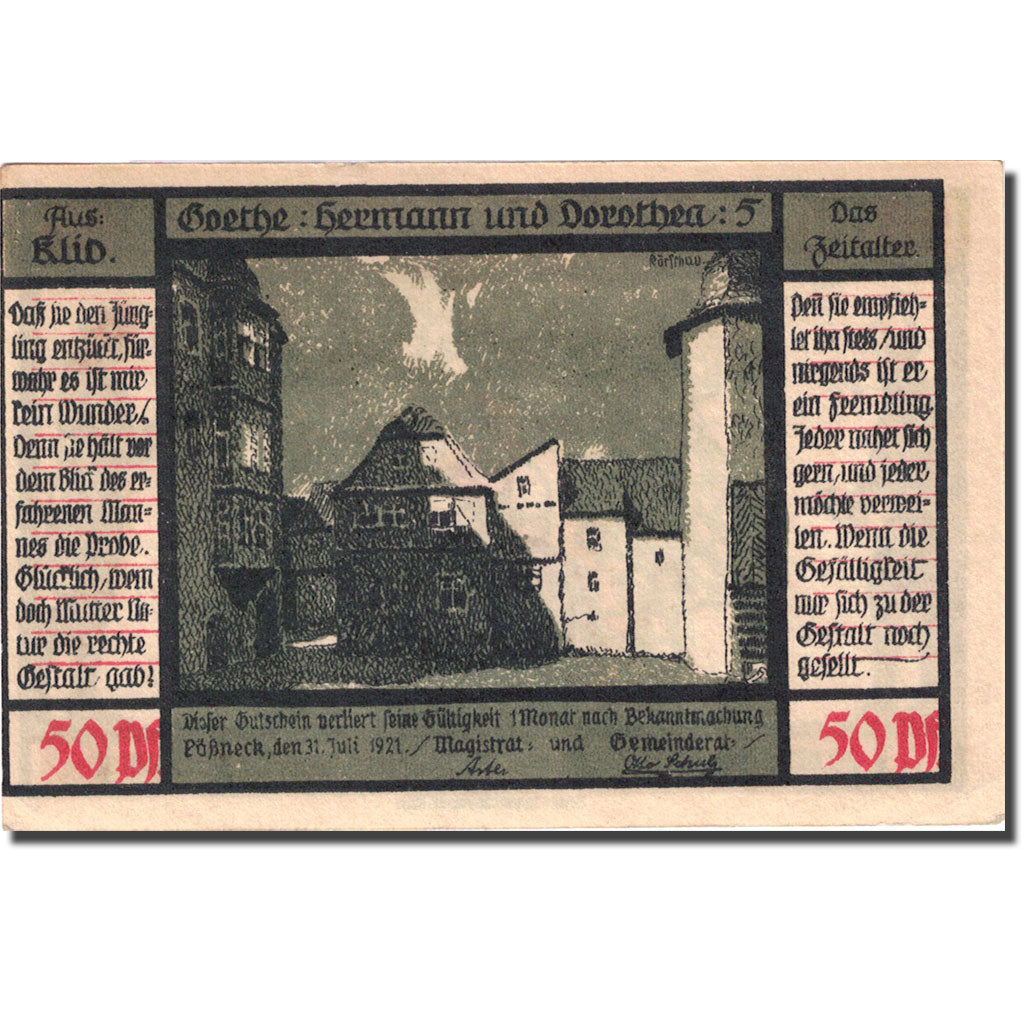Banconote, Germania, Pössneck, 50 Pfennig, personnage 1, 1921 SPL Mehl 1066.4a