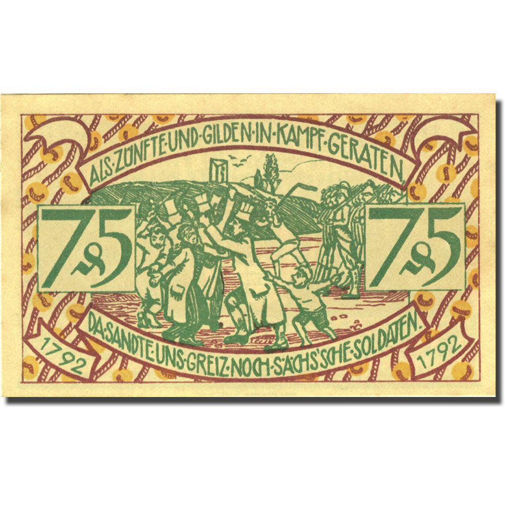 Banconote, Germania, Zeulenroda, 75 Pfennig, personnage, 1921 SPL Mehl 1470.2