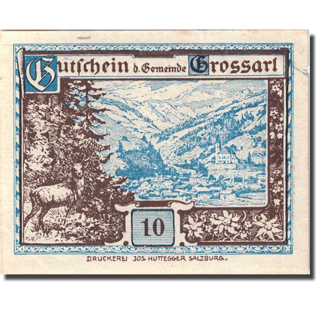 Banknote, Austria, Grossarl, 10 Heller montagne 1, 1920, 1920-12-31 blue UNC(63)