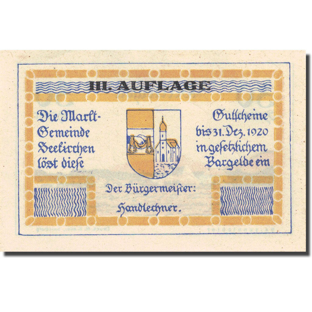 Banknote, Austria, Seekirchen, 30 Heller, village, 1920-12-31, yellow, UNC(63)