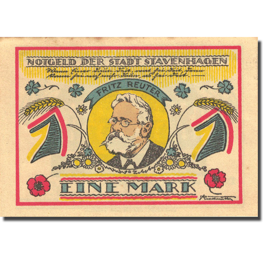 Billet, Allemagne, Stavenhagen, 1 Mark, personnage 2, 1921, SUP, Mehl:1257.1b