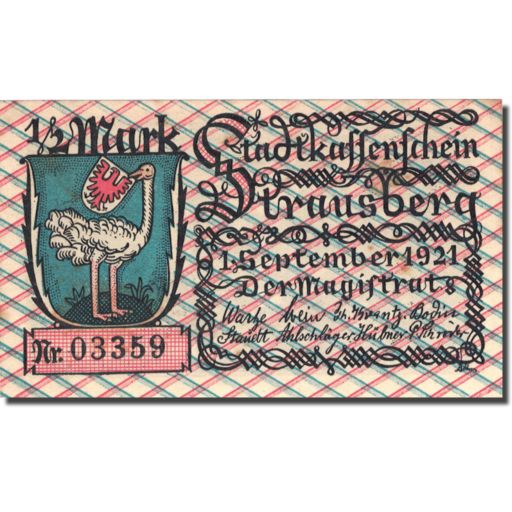 Banknote, Germany, Strausberg, 1/2 Mark, paysage 1921-09-01 UNC(63) Mehl 1281.1