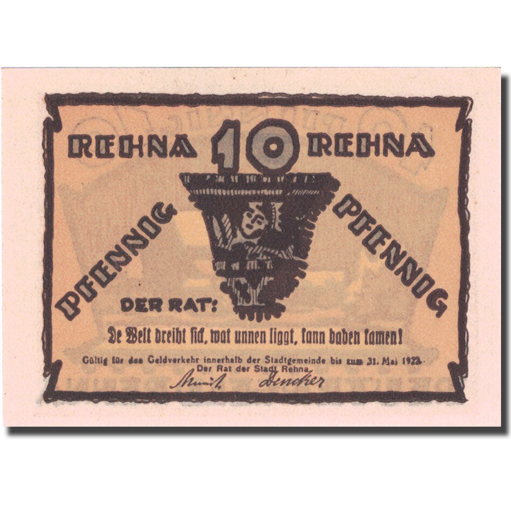 Banknote, Germany, Rehna, 10 Pfennig Maison 1922-05-31 UNC(63) Mehl 1109.2
