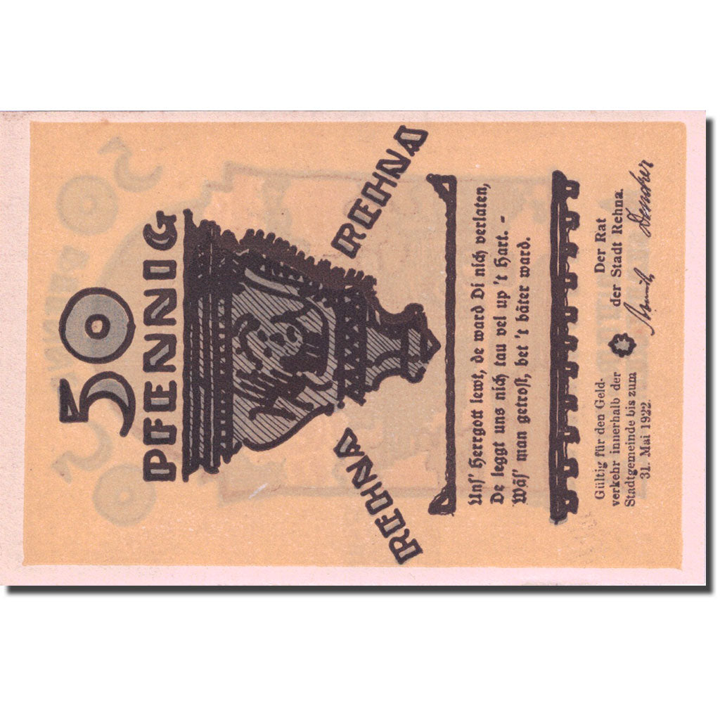 Banknote, Germany, Rehna, 50 Pfennig, Eglise 1922-05-31 UNC(63) Mehl 1109.2