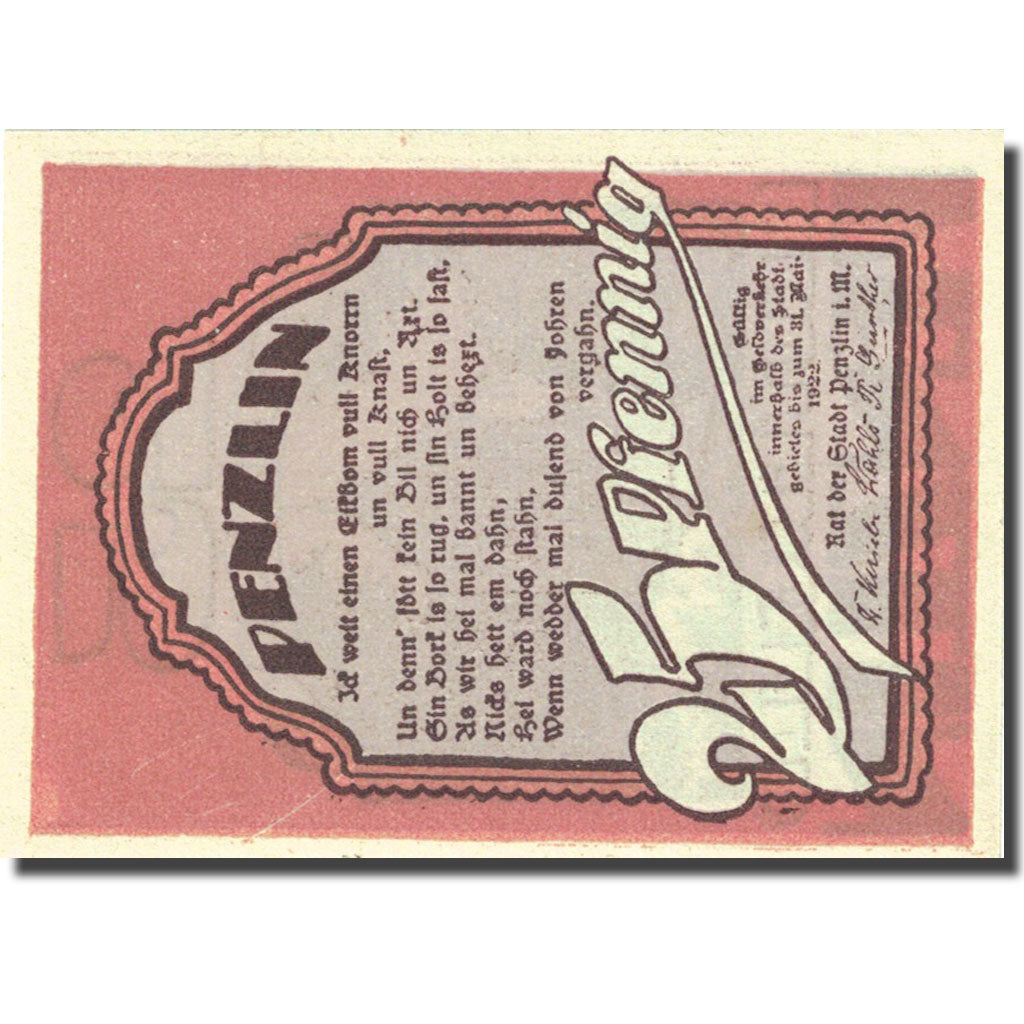 Banknote, Germany, Penzlin, 25 Pfennig, Eglise 1922-05-31, UNC(63) Mehl 1055.1