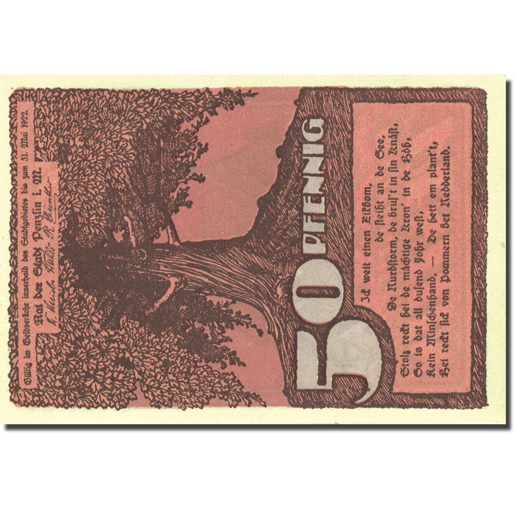 Biljet, Duitsland, Penzlin, 50 Pfennig, village 1922-05-31, SPL Mehl 1055.1