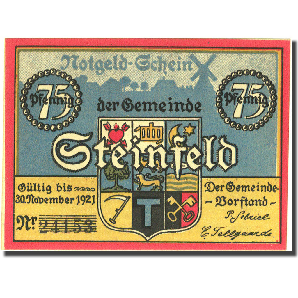 Banknote, Germany, Steinfeld, 75 Pfennig, personnage 1921 UNC(63) Mehl 1262.5a