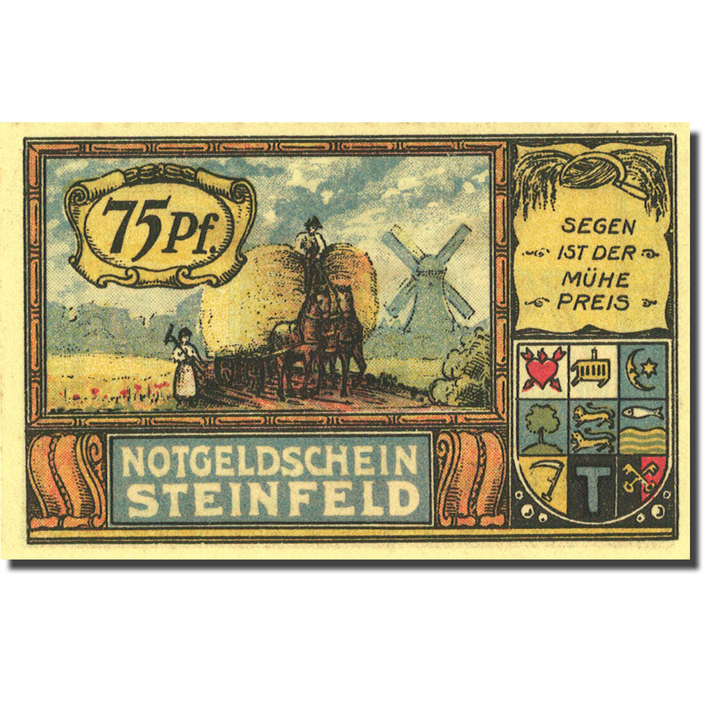 Geldschein, Deutschland, Steinfeld 75 Pfennig agriculteur 1921 UNZ- Mehl 1262.6a