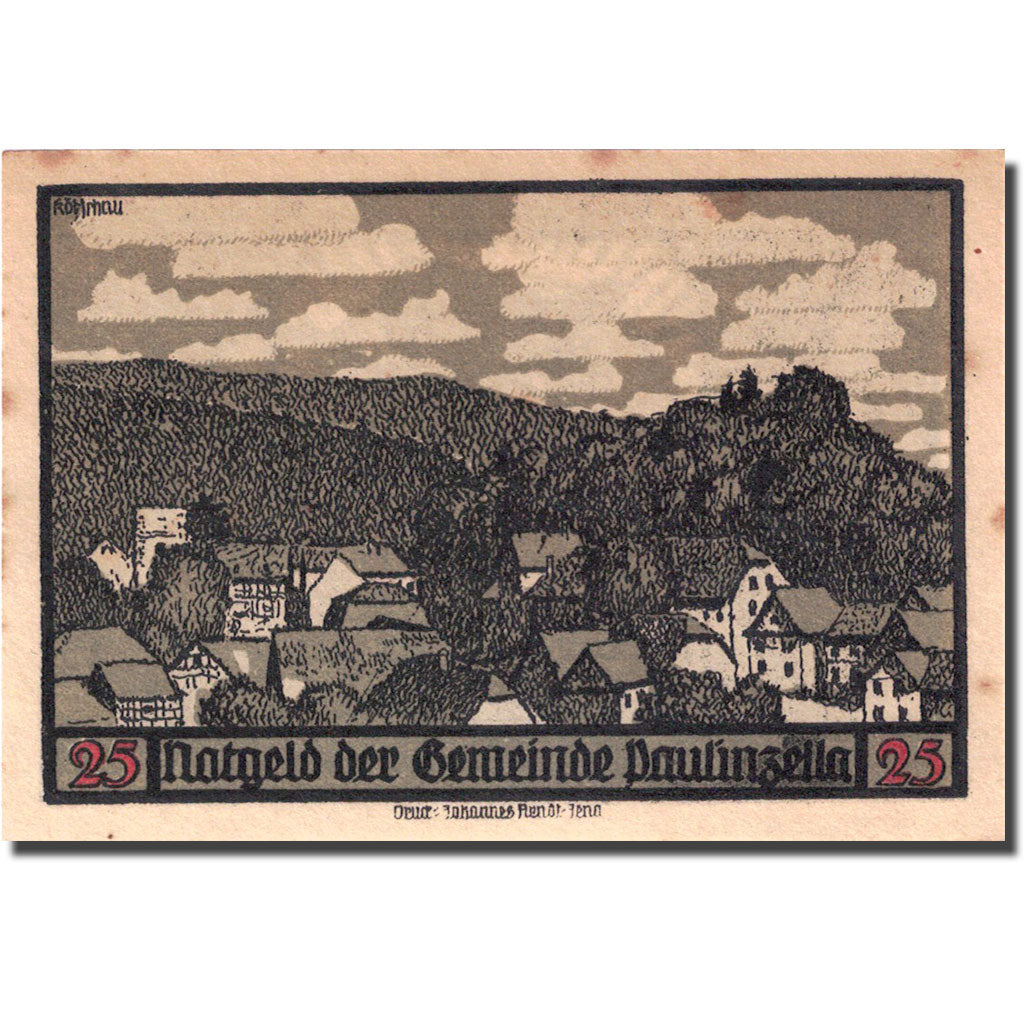 Banknote, Germany, Paulinzella, 25 Pfennig, village, 1922 UNC(63) Mehl 1053.1c