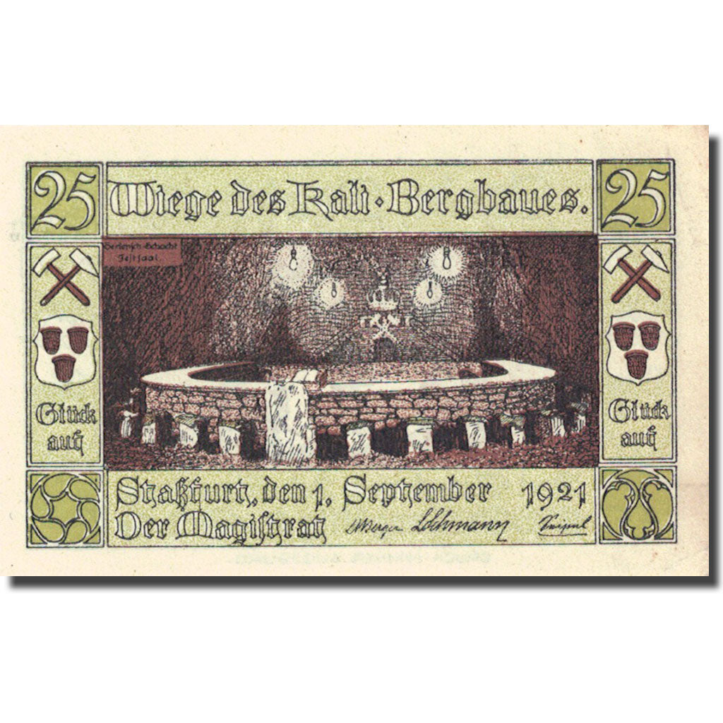 Banknote, Germany, Stassfurt, 25 Pfennig, table, 1921 UNC(63) Mehl 1256.1
