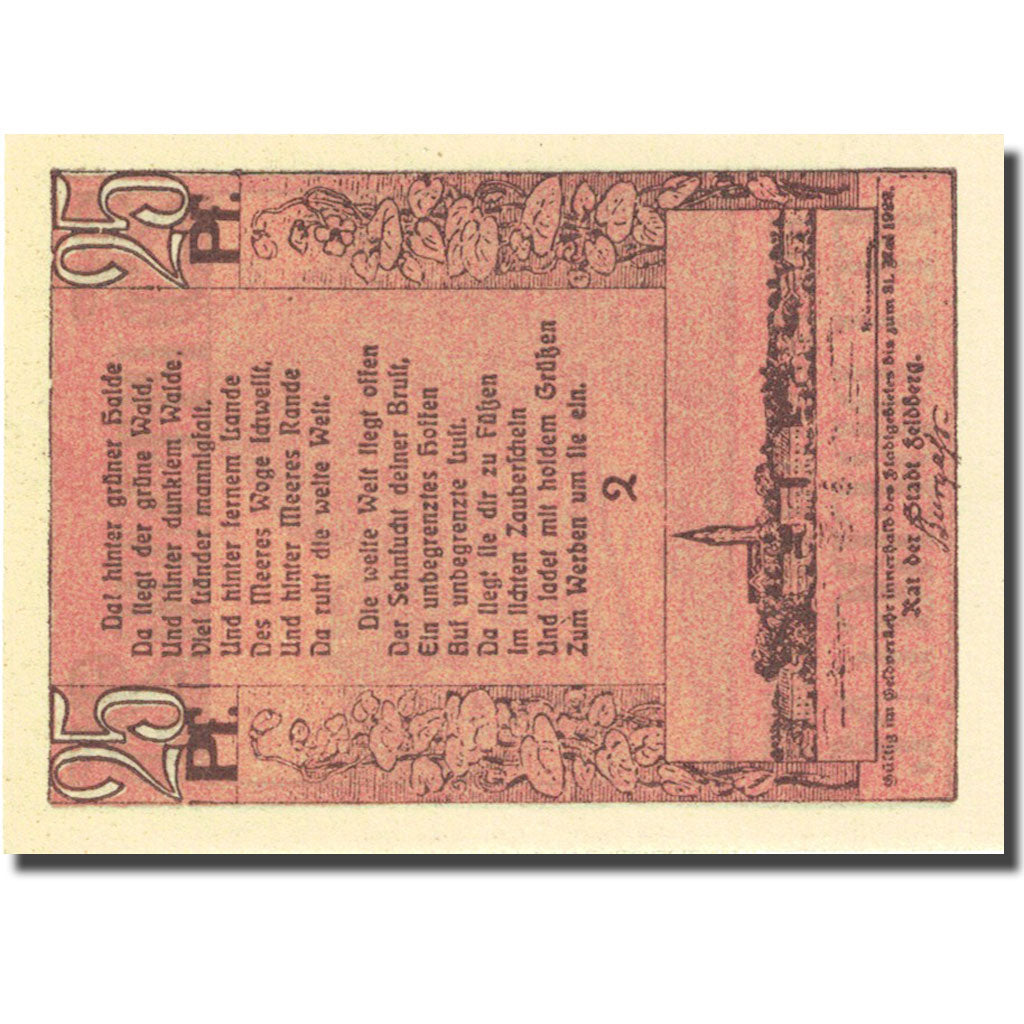 Banknote, Germany, Feldberg, 25 Pfennig, village 1922-05-31 UNC(63) Mehl 361.1