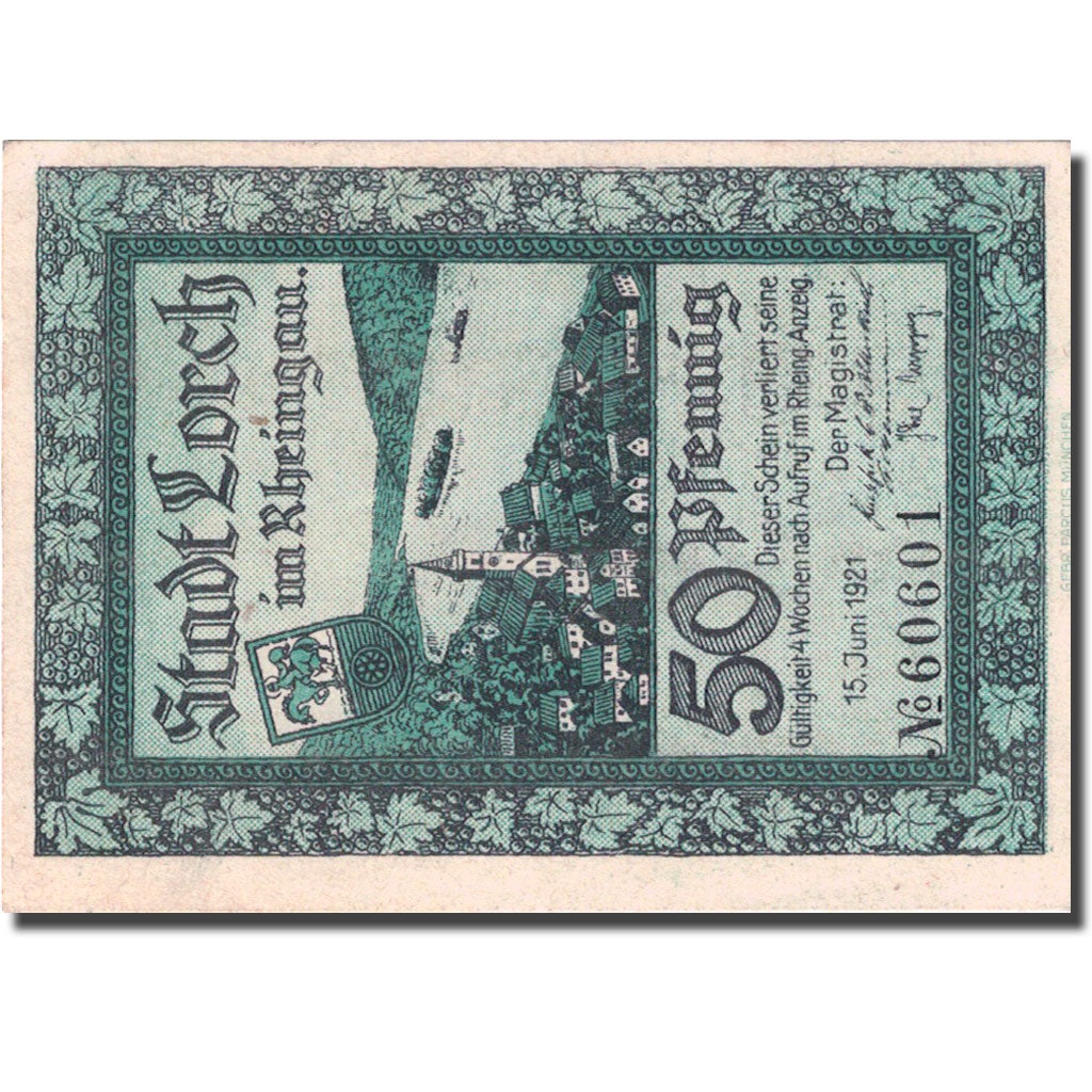 Banknote, Germany, Lorch, 50 Pfennig, montagne, 1921 green UNC(63) Mehl 815.3c
