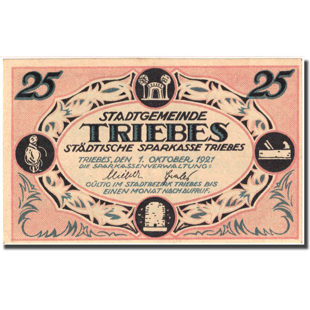 Banconote, Germania, Triebes, 25 Pfennig, manoir 1921-10-01, SPL Mehl 1341.1